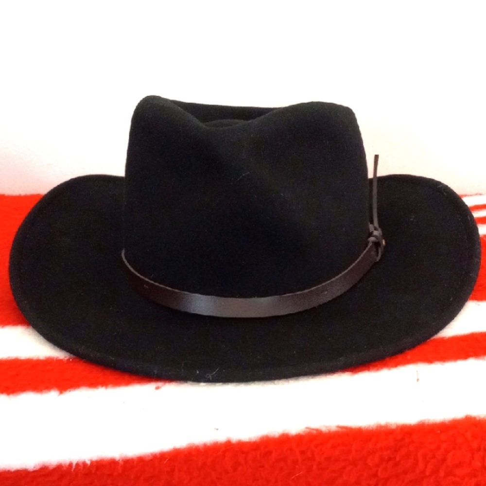 Black Wool Fedora Hat with Brown Band